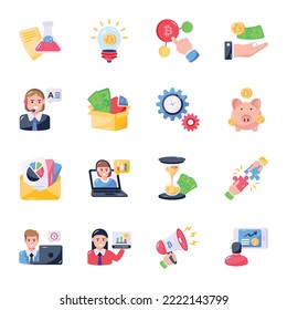 Desarrollo empresarial e iconos planos de inicio 

