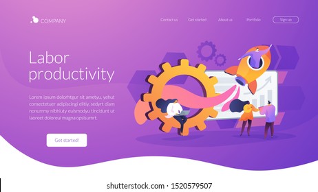 Business development and startup. Worker in space rocket. Success and work improving. Productivity, efficiency of production, qualification concept. Website homepage header landing web page template.