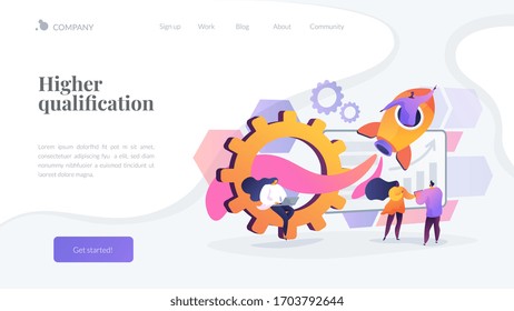 Business development and startup. Worker in space rocket. Success and work improving. Productivity, efficiency of production, qualification concept. Website homepage header landing web page template.