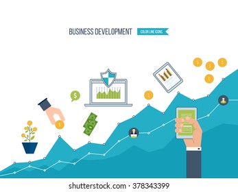 Business development. Strategy of successful business development. Financial report and strategy. Business diagram graph chart. Investment growth.