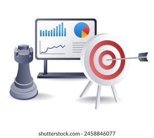 Business development target solutions infographics flat isometric 3d illustrations