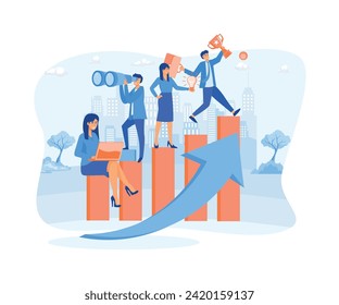 Business development.  Teamwork help growing revenue, growth and achievement, team strategy for business success. flat vector modern illustration 