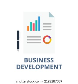 Business development vector. Creating long term value added to the firm. Management and business concept. Flat illustration on white background.