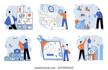 Desarrollo empresarial. Ilustración vectorial. Las instituciones bancarias ofrecen tipos de interés competitivos y productos financieros Las estrategias de marketing tienen por objeto crear y reforzar la lealtad de la marca