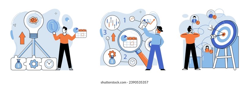 Desarrollo empresarial. Ilustración vectorial. Las regulaciones bancarias salvaguardan los intereses financieros y los derechos de los consumidores Las tendencias de comercialización moldean los comportamientos y preferencias de los consumidores Gestión eficaz