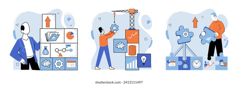 Business development. Vector illustration. Banking institutions offer competitive interest rates and financial products Marketing strategies aim to create and strengthen brand loyalty Skillful