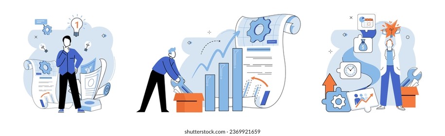 Business development. Vector illustration. Collaboration within diverse groups people fosters innovation Finance professionals analyze market trends and assess risks Banking transactions