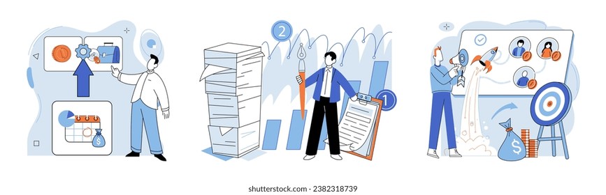 Business development. Vector illustration. Business Concept illustrations visually represent brand identities Gender equality in workplace enhances overall performance Group dynamics impact Group