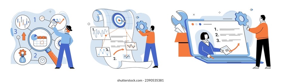 Business development. Vector illustration. Business Concept illustrations inspire creativity and innovation Men and women collaborate to drive business growth and success Diverse groups bring fresh