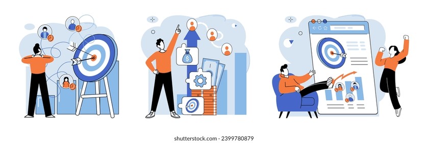 Business development. Vector illustration. Business Concept illustrations visually represent brand identities Gender equality in workplace enhances overall performance Group dynamics impact Group
