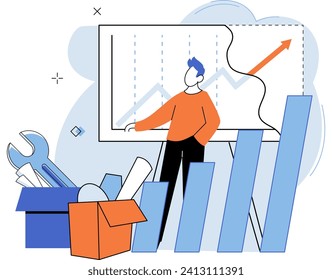 Business development. Vector illustration. Business Concept illustrations inspire creativity and innovation Men and women collaborate to drive business growth and success Diverse groups bring fresh