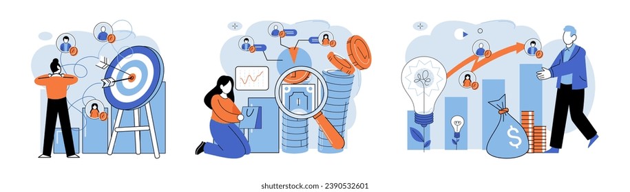 Business development. Vector illustration. Diverse groups bring fresh perspectives and ideas to table Finance courses equip individuals with valuable financial knowledge Banking institutions offer