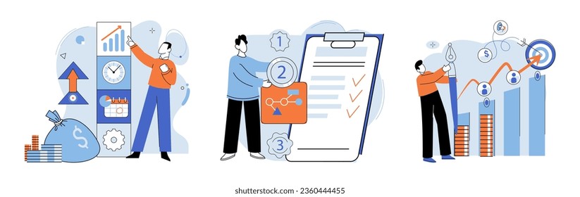 Desarrollo empresarial. Ilustración vectorial. Una gestión eficaz empodera y motiva a los empleados La elección de una profesión adecuada implica la autorreflexión y la investigación Las solicitudes de empleo requieren atención
