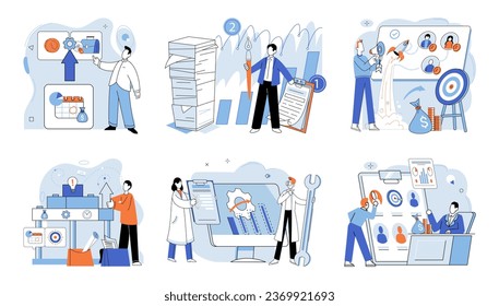 Business development. Vector illustration. Effective management ensures organizational success Choosing profession is significant life decision Job satisfaction contributes to fulfilling career