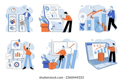 Business development. Vector illustration. Gender diversity in leadership positions promotes inclusivity and innovation Group discussions often lead to innovative solutions and ideas Finance experts