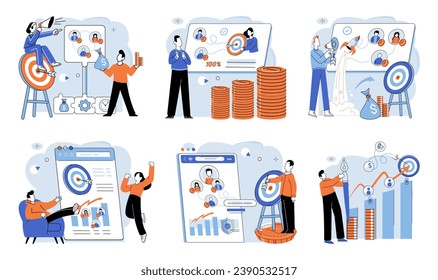 Desarrollo empresarial. Ilustración vectorial. La diversidad de género en los puestos de liderazgo promueve la inclusión y la innovación Los debates del Grupo a menudo conducen a soluciones e ideas innovadoras Expertos financieros