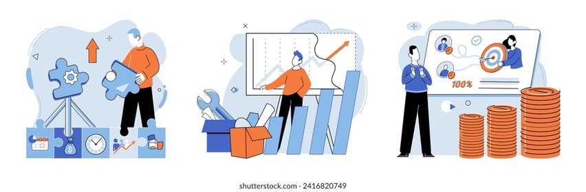 Business development. Vector illustration. Gender equality in leadership positions drives positive changes in organizational culture Group discussions lead to creative problem-solving and innovative