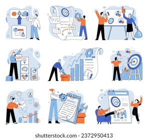 Business development. Vector illustration. Group brainstorming sessions generate unique and practical solutions Finance experts navigate economic challenges and uncertainties with resilience