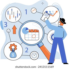 Business development. Vector illustration. Group discussions lead to creative problem-solving and innovative solutions Finance professionals forecast market trends and developments accurately