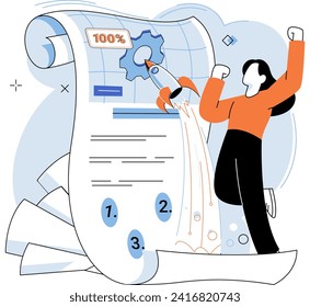 Unternehmensentwicklung. Vektorgrafik. Gruppendiskussionen führen zu kreativen Problemlösungen und innovativen Lösungen Finanzexperten prognostizieren Markttrends und -entwicklungen genau