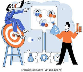 Business development. Vector illustration. Group dynamics impact decision-making processes Finance professionals manage investment portfolios with expertise Banking technology streamlines financial