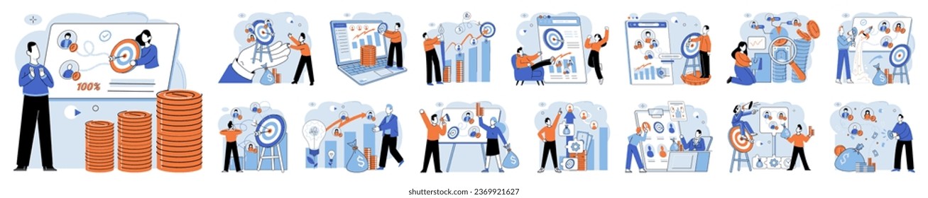 Business development. Vector illustration. Inclusive teams excel in problem-solving and creative thinking Finance professionals evaluate financial datand performance metrics Banking regulations