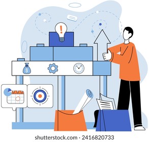 Business development. Vector illustration. Job seekers navigate competitive job market with diligence Business Concept illustrations convey intricate ideas effectively Men and women excel in diverse