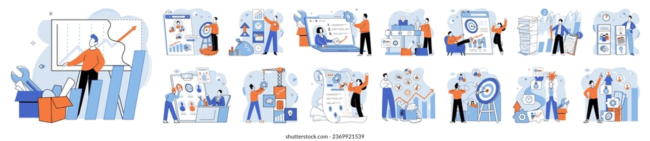 Business development. Vector illustration. Men and women excel in diverse business roles and leadership positions Inclusive groups leverage diverse perspectives for success Finance experts predict