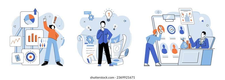 Business development. Vector illustration. Skillful management is vital for team cohesion and productivity Finding right profession requires self-discovery and exploration Job seekers navigate