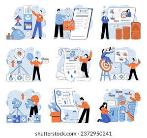 Business development. Vector illustration. Skillful management enhances employee engagement and productivity A fulfilling profession aligns with ones skills, interests, and values Job seekers explore