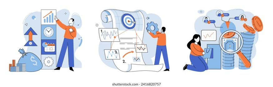 Business development. Vector illustration. Skillful management enhances employee engagement and productivity A fulfilling profession aligns with ones skills, interests, and values Job seekers explore