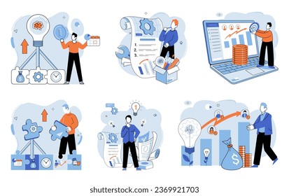 Desarrollo empresarial. Ilustración vectorial. Una gestión sólida resuelve los conflictos y los desafíos de manera eficiente La satisfacción laboral está estrechamente vinculada a la longevidad de la carrera y la felicidad Concepto de negocio