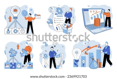 Business development. Vector illustration. Strong management resolves conflicts and challenges efficiently Job satisfaction is closely linked to career longevity and happiness Business Concept