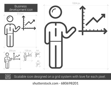 Business development vector line icon isolated on white background. Business development line icon for infographic, website or app. Scalable icon designed on a grid system.