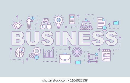 Business development word concepts banner. Startup. Commercial industry. Ideas and innovation. Isolated lettering typography idea with linear icons. Vector outline illustration