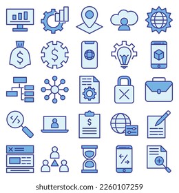Conjunto de iconos de desarrollos empresariales (color azul).

La colección incluye diseño web, ui ux, startups, negocios, etc.