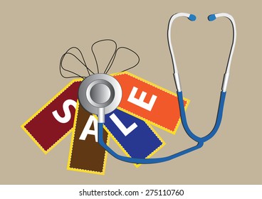 business diagnose using stethoscope to analyze selling. vector illustration
