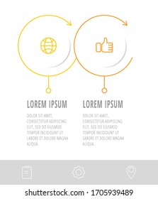 Business diagram with 2 circular elements with arrows. Vector flat concept of two business options to choose from. Infographics modern design for flowchart, timeline, web, graph, presentation