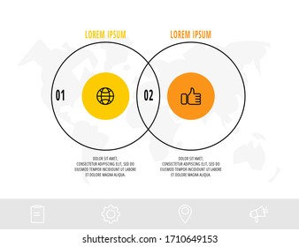 Business diagram with 2 circular elements with icons. Vector flat concept of two business options to choose from. Infographics modern design for flowchart, timeline, web, graph, presentation