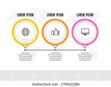 Business diagram with 3 circular elements with arrows. Vector flat concept of three business options to choose from. Infographics modern design for flowchart, timeline, web, graph, presentation