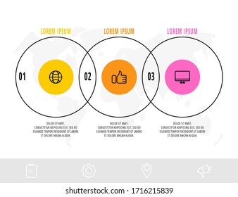 Business diagram with 3 circular elements with icons. Vector flat concept of three business options to choose from. Infographics modern design for flowchart, timeline, web, graph, presentation