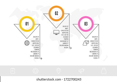 Business diagram with 3 circular elements with arrows. Vector flat concept of three business options to choose from. Infographics modern design for flowchart, timeline, web, graph, presentation
