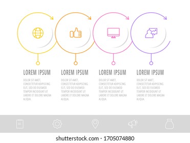 Business diagram with 4 circular elements with arrows. Vector flat concept of four business options to choose from. Infographics modern design for flowchart, timeline, web, graph, presentation