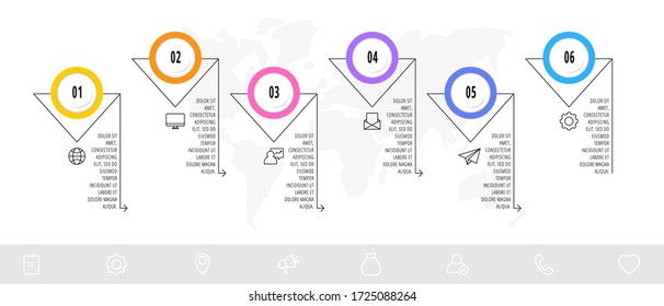 Business diagram with 6 circular elements with arrows. Vector flat concept of six business options to choose from. Infographics modern design for flowchart, timeline, web, graph, presentation