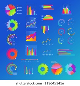 Business diagram, chart with graphs set. Presentations, marketing and research infographics objects. Circle pie diagram, bar charts for brochure, financial poster layout template. Vector illustration