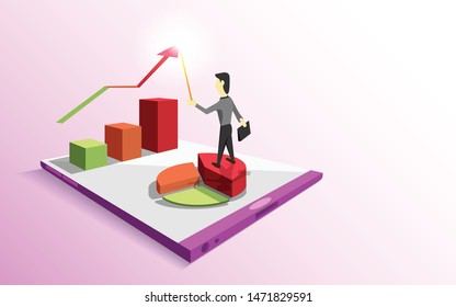 Business diagram chart up trend ,data analysis mobile or tablet instrument,online strategy information online on web concept,finance marketing management,isometric design,vector art and illustration.