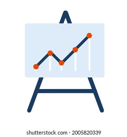 Business diagram. Graph at presentation. Growth chart. Sheet on stand. Flat illustration isolated on white