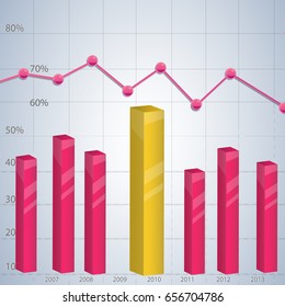 Business diagram template for presentation with 3d bar chart and with markers vector illustration