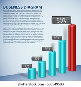 Business diagram template with text field showing growth and percentage flat vector illustration
