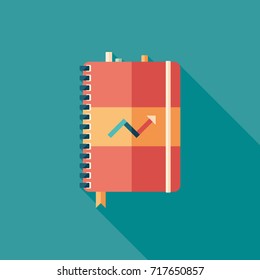 Business diary flat square icon with long shadows.